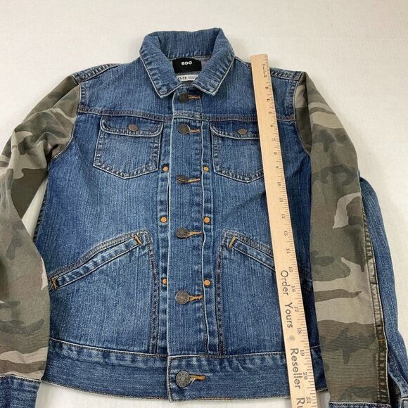 BDG Urban Outfitters Patchwork Denim Jean Jacket Camouflage 90s Streetwear XS - Picture 6 of 12